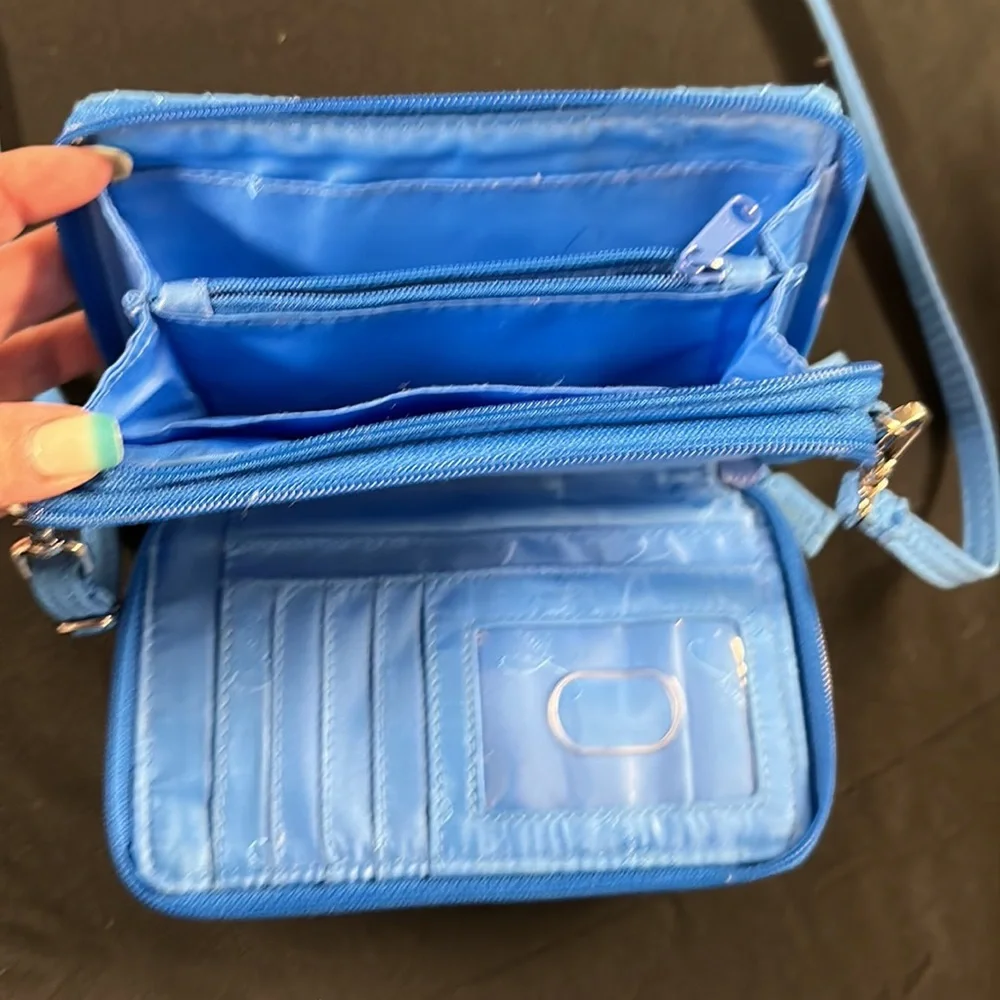 Light Blue Vera Bradley Wallet with adjustable strap - Picture 5 of 7